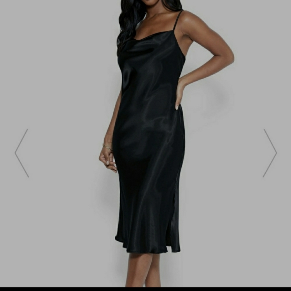 NWT Faux silk midi black dress